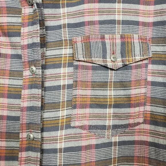 Melrose & Market Plaid Long Sleeve Button Down Blouse Womens Size M Brown Tan - Picture 3 of 9